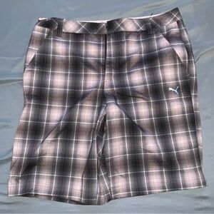Puma Gray Plaid Golf Shorts with Blue Logo 34